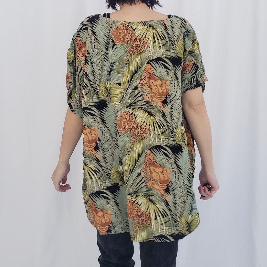 90s Jungle Print Rayon Blouse