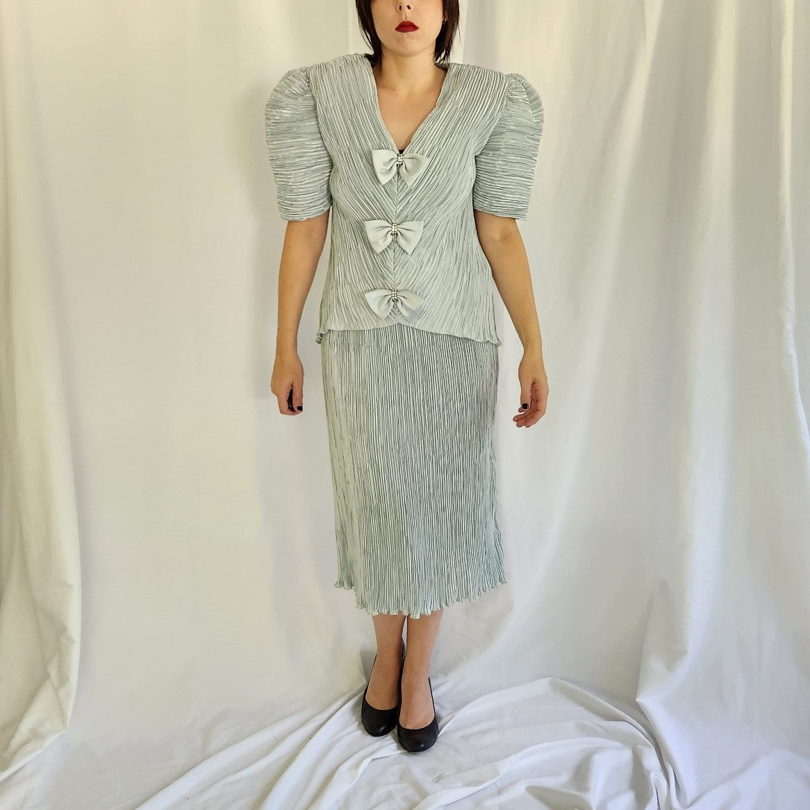 80s Blue Formal Top and Skirt Set