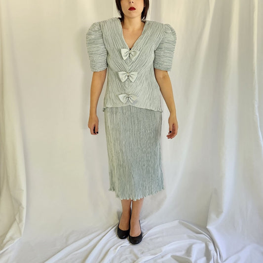 80s Blue Formal Top and Skirt Set