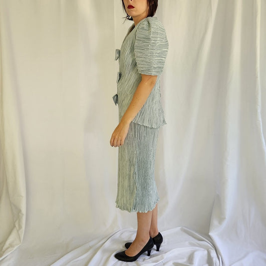 80s Blue Formal Top and Skirt Set