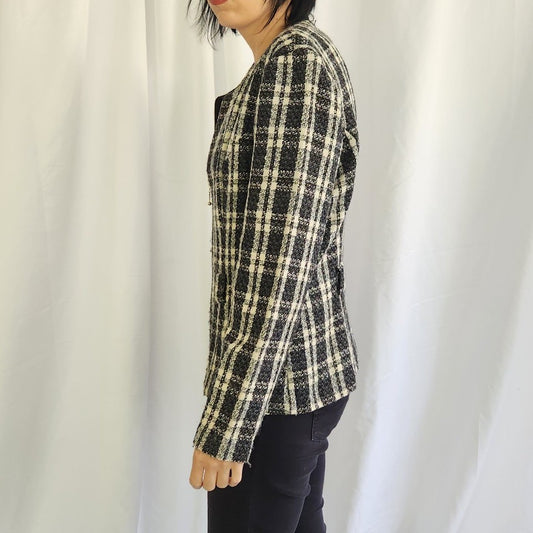 90s Black and White Plaid Zip Up Blazer