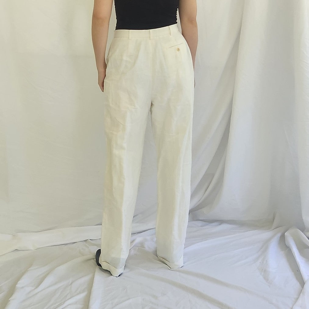 Vintage Ann Taylor Loft Ivory Linen and Rayon Blend Trousers