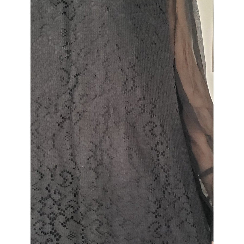 60s Black Lace Sheath Dress with Sheer Sleeves