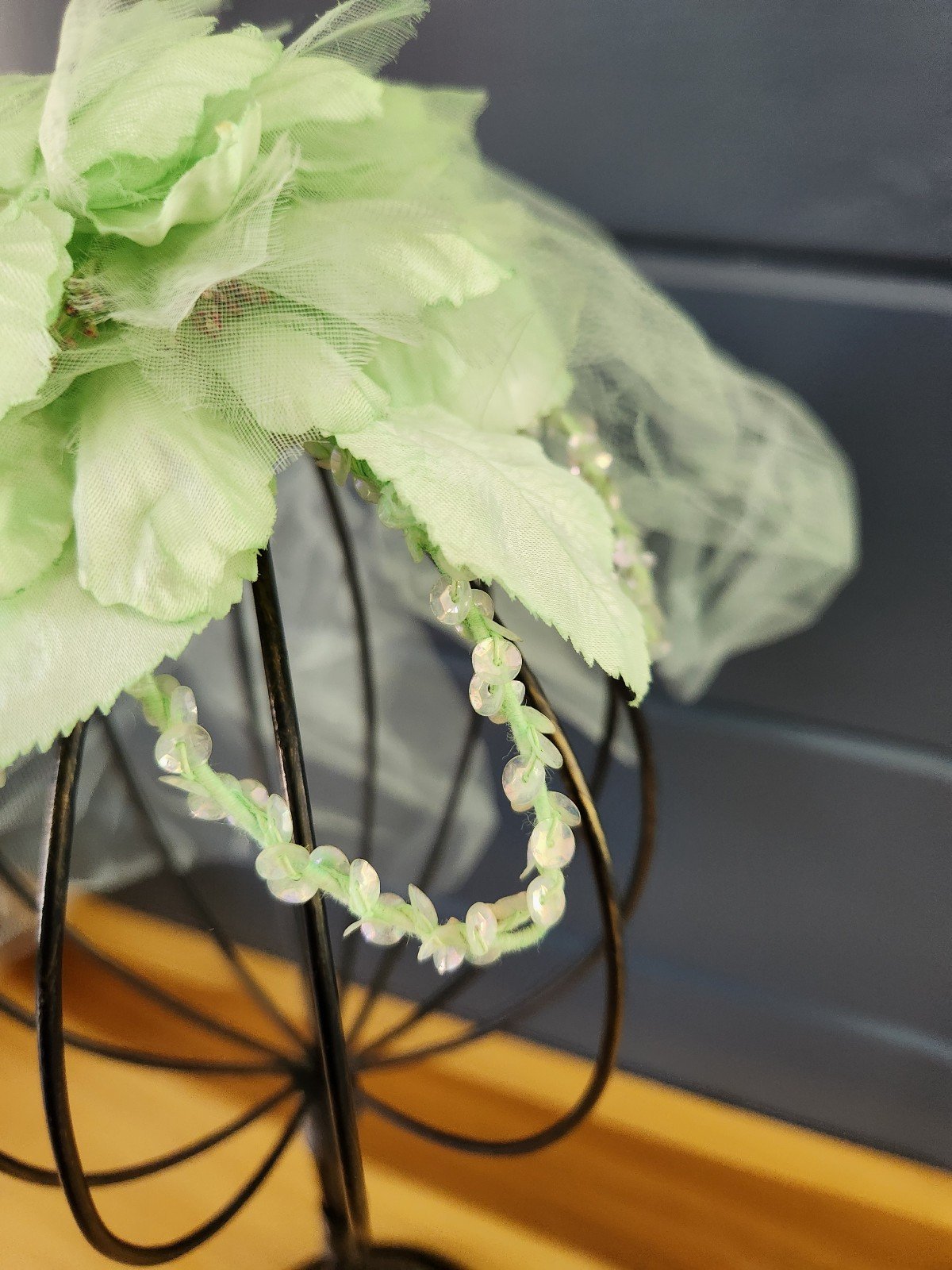 60s Green Floral Hairpiece