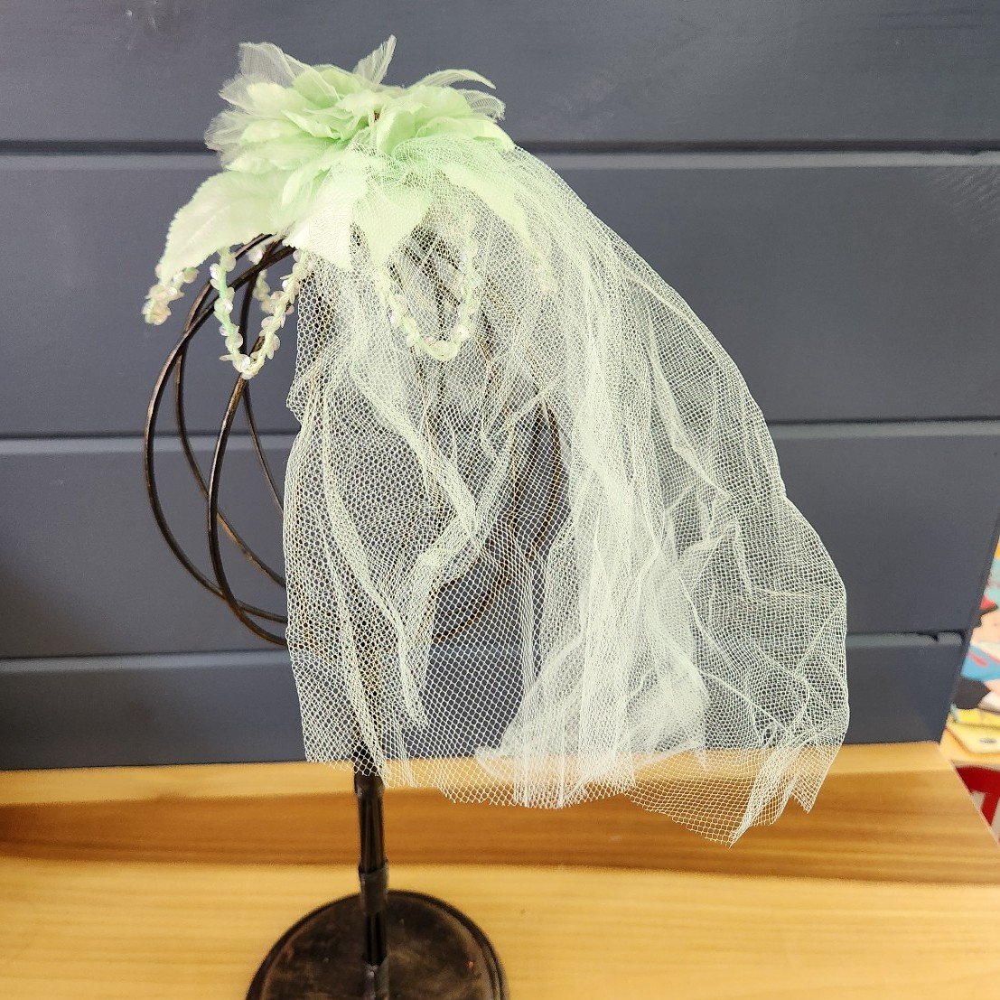 60s Green Floral Hairpiece