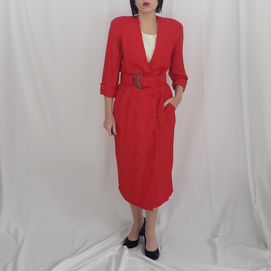 80s Red Power Suit Midi Dress