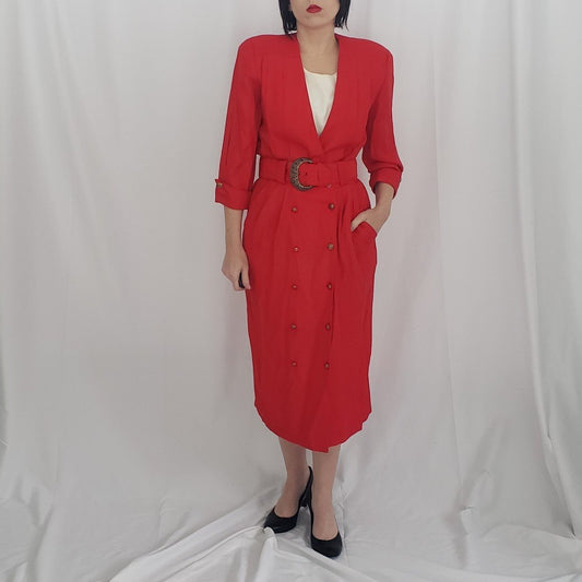 80s Red Power Suit Midi Dress