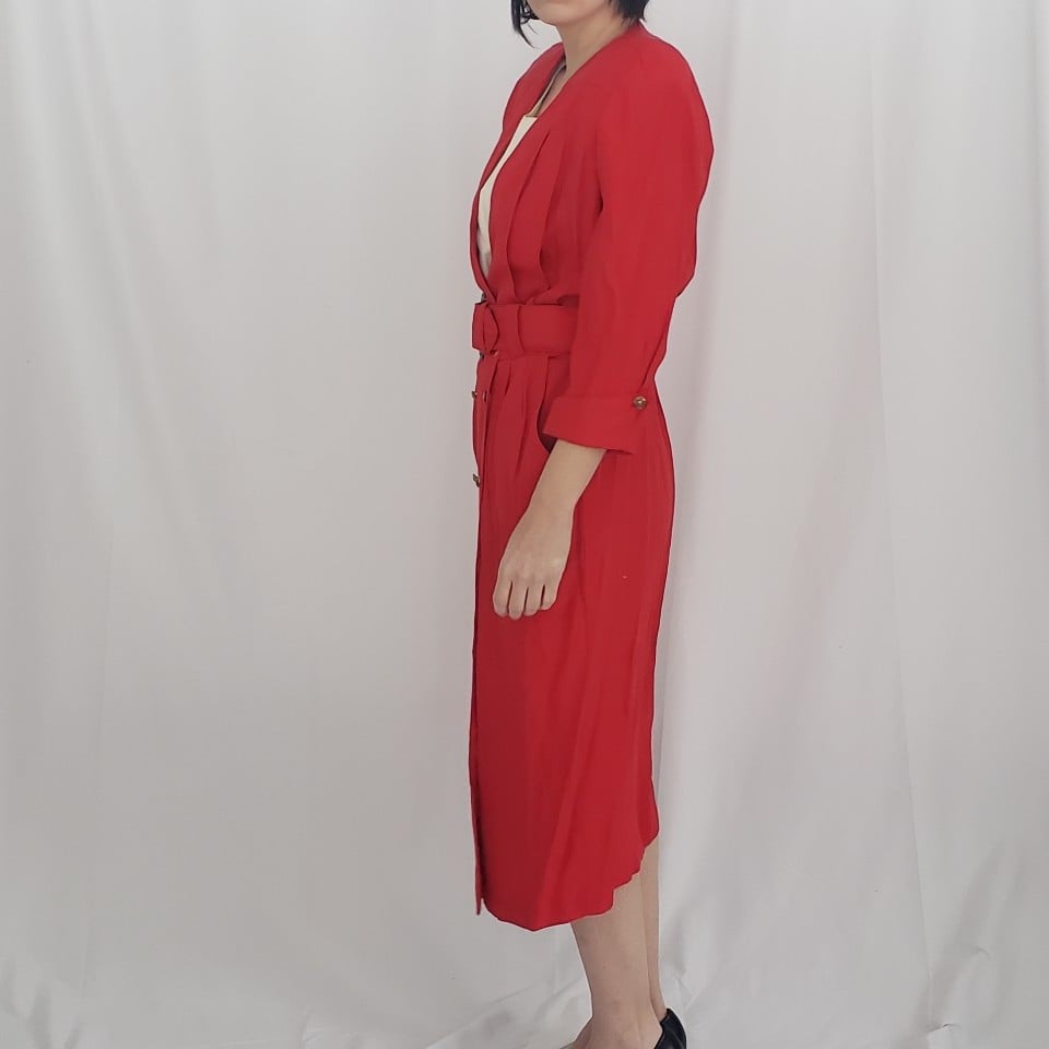 80s Red Power Suit Midi Dress