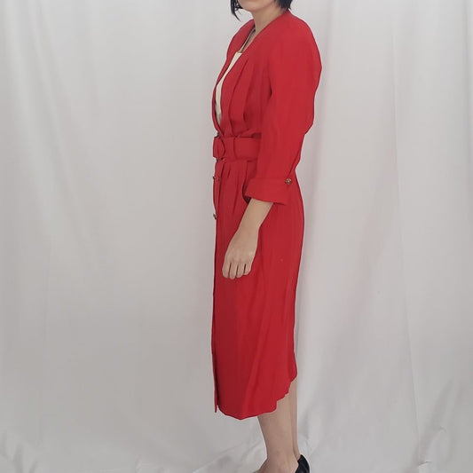 80s Red Power Suit Midi Dress