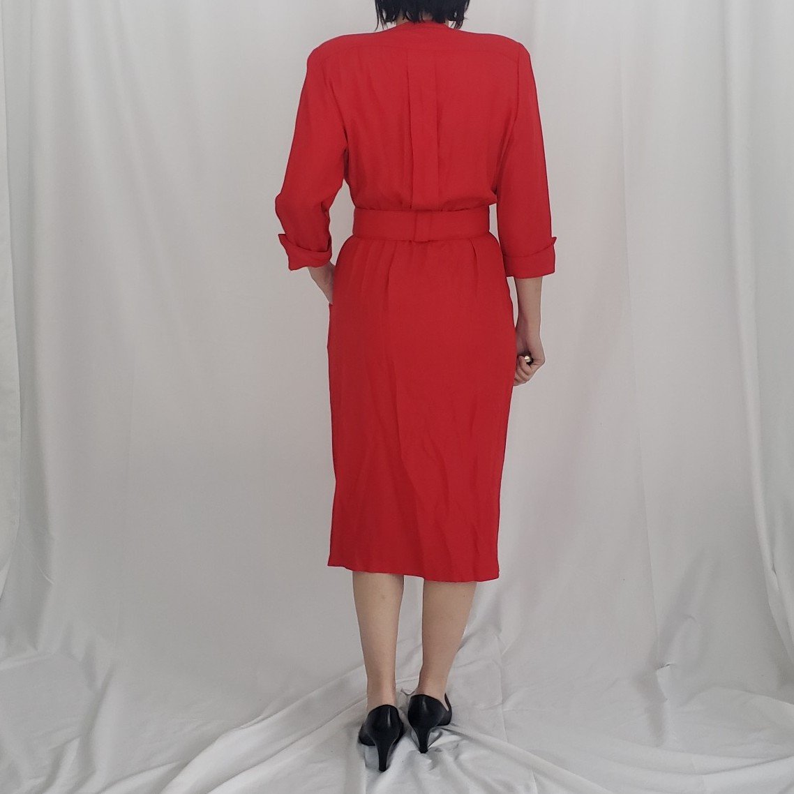 80s Red Power Suit Midi Dress