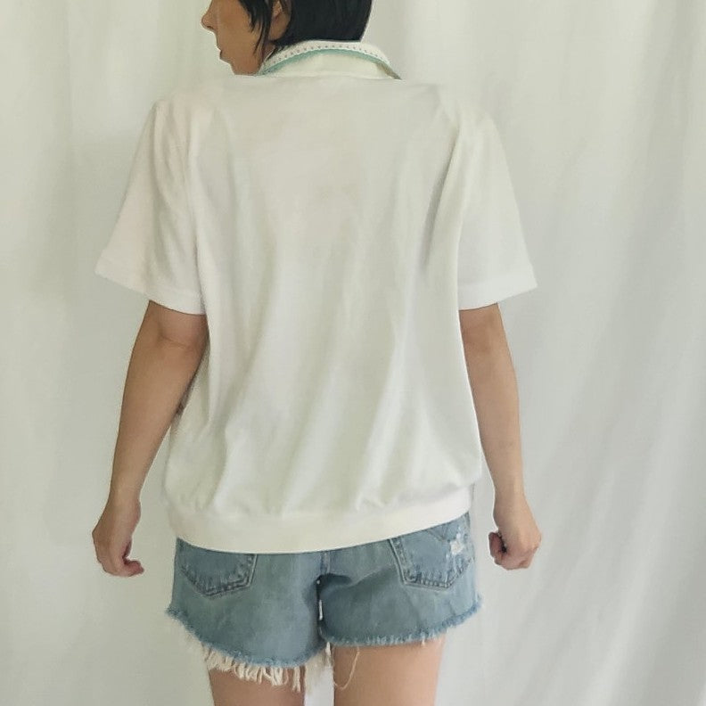 90s Under the Sea White and Pastels Grandmacore Blouse