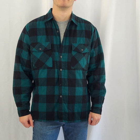 90s Teal and Black Plaid Shacket