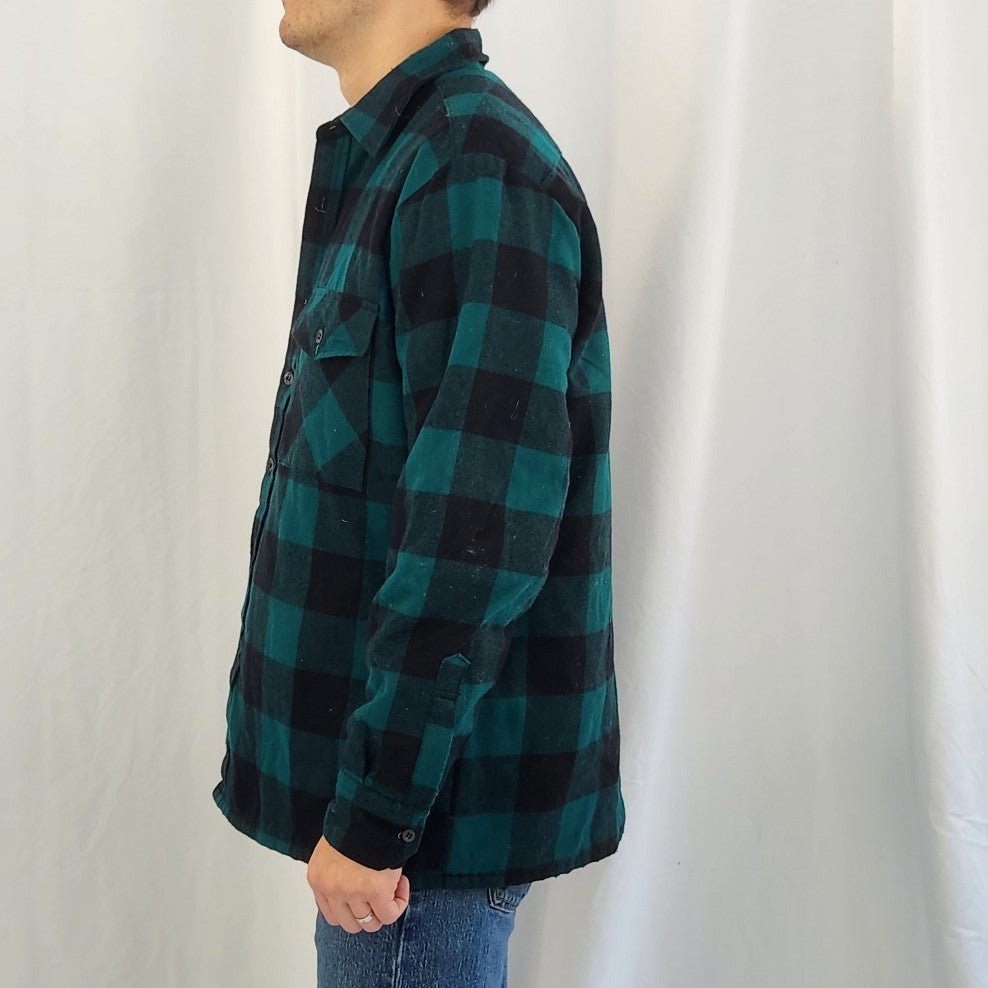 90s Teal and Black Plaid Shacket