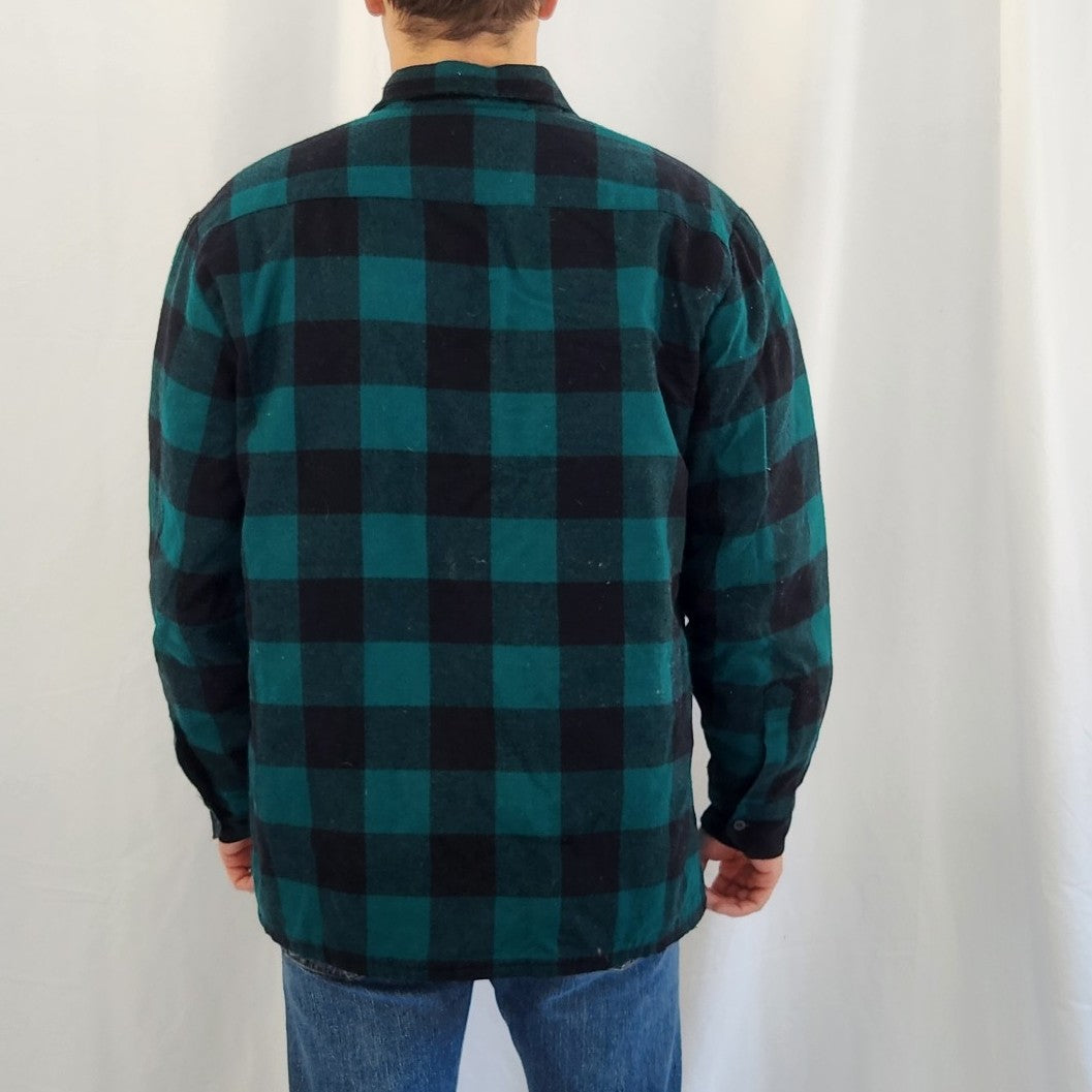 90s Teal and Black Plaid Shacket