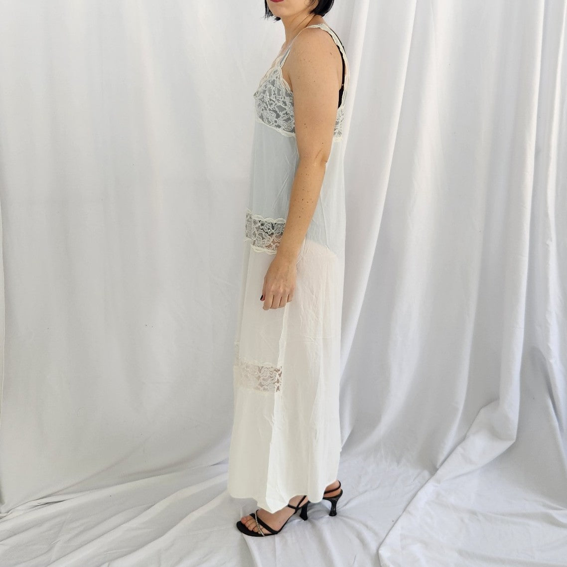 80s White Tiered Nylon Nightgown