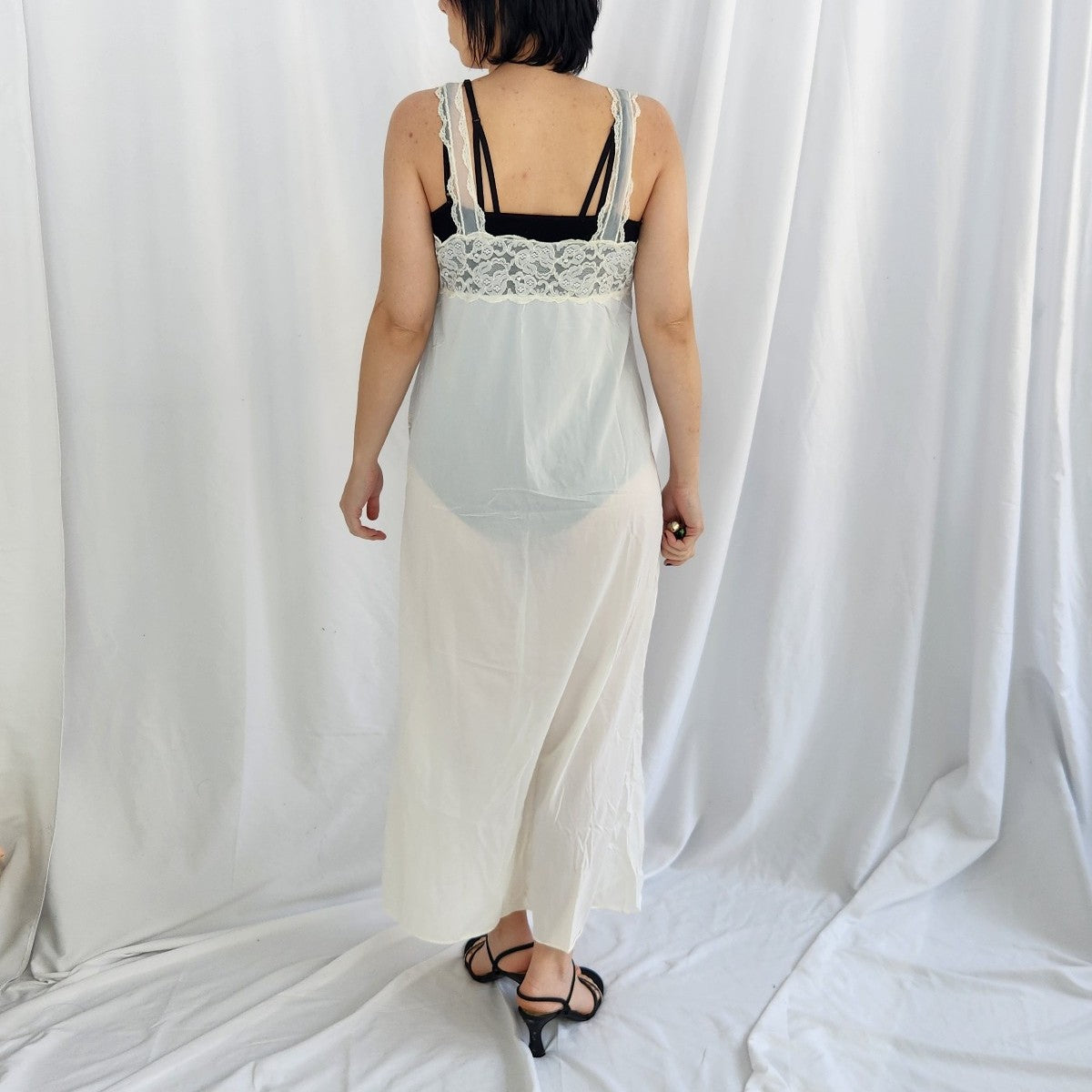 80s White Tiered Nylon Nightgown