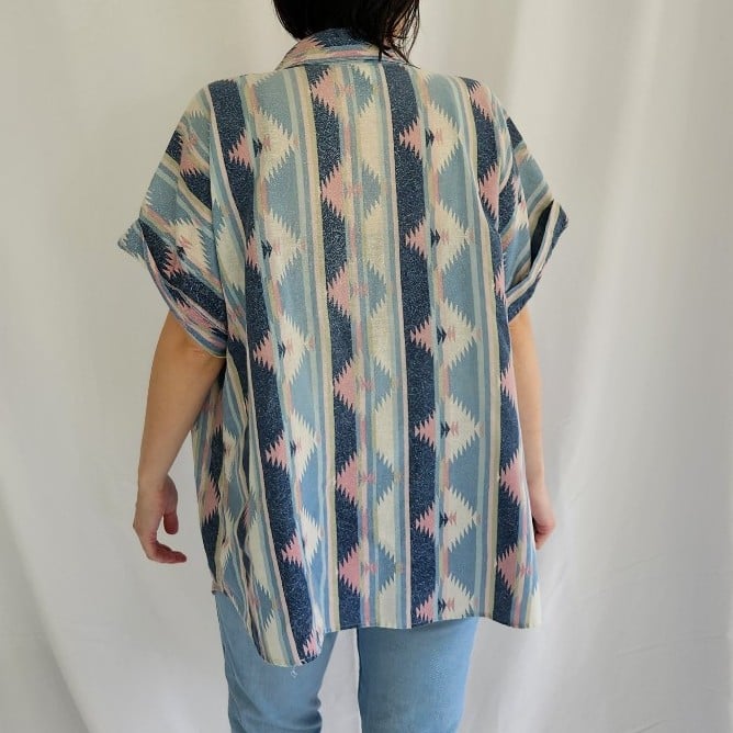 80s Blue and Pink Southwest Inspired Shirt