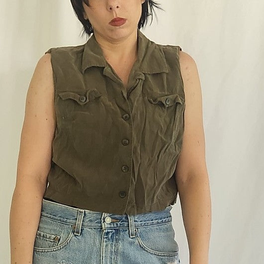 90s Olive Green Cropped Sleeveless Top