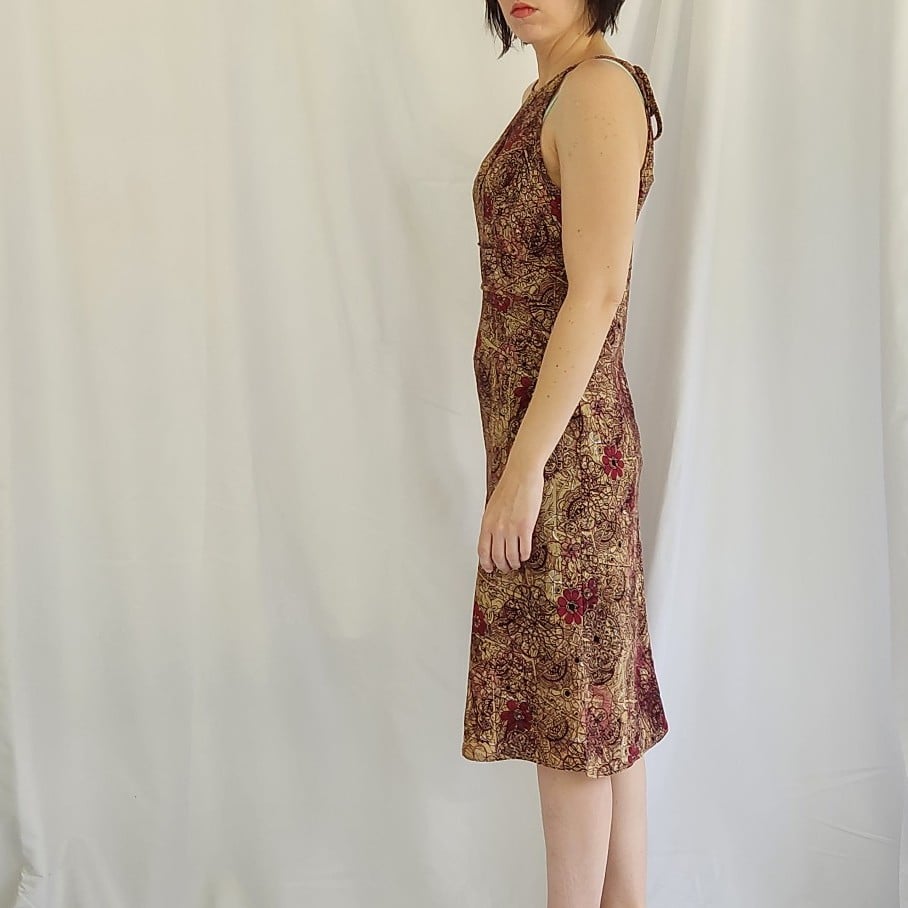 Y2K Tan and Pink Floral Midi Dress