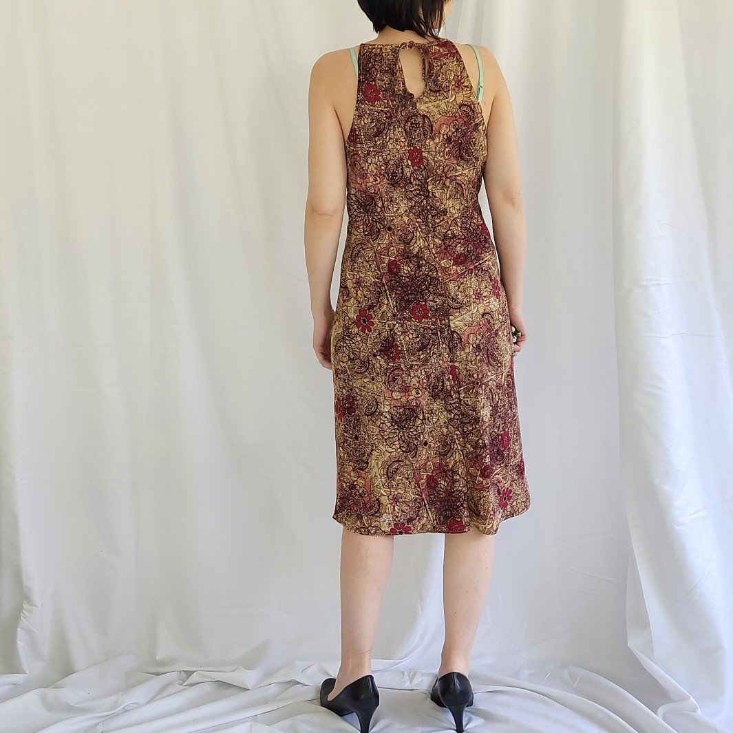 Y2K Tan and Pink Floral Midi Dress