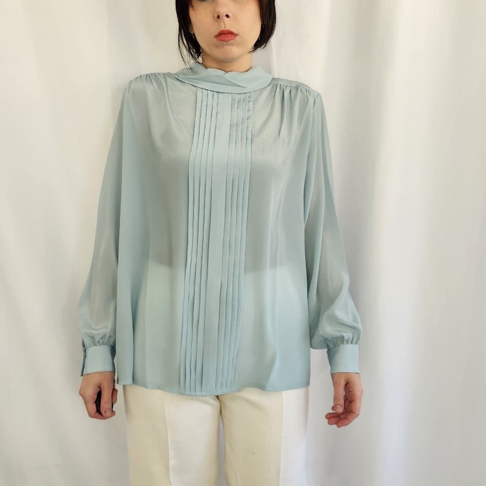 80s/90s Blue Pleated Blouse