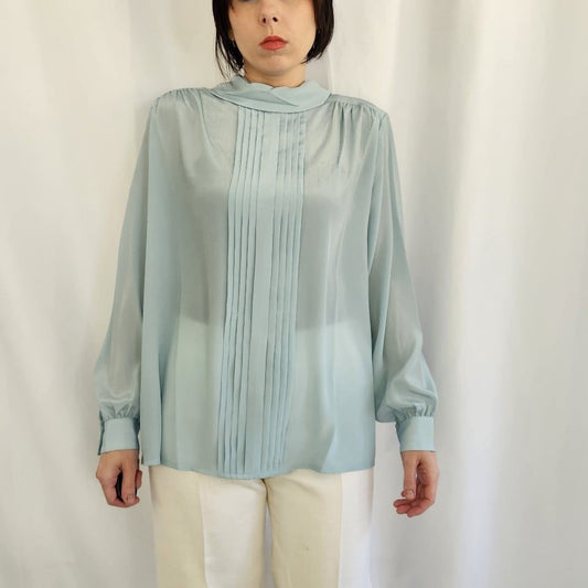 80s/90s Blue Pleated Blouse