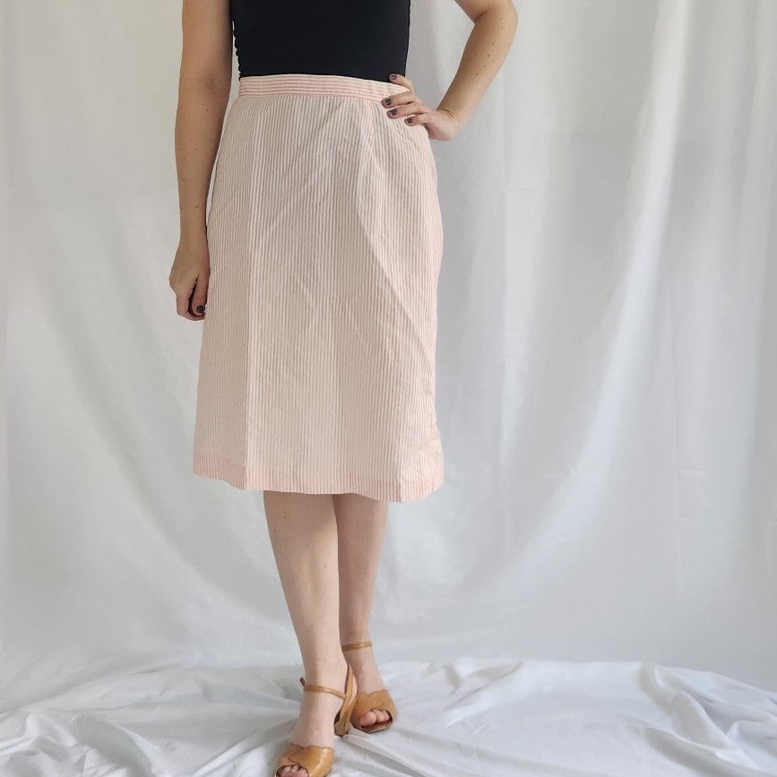 60s/70s Home Made Pink and White Striped Skirt