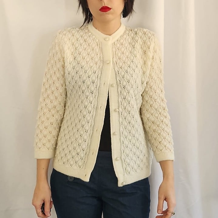 60s White Acrylic Cardigan
