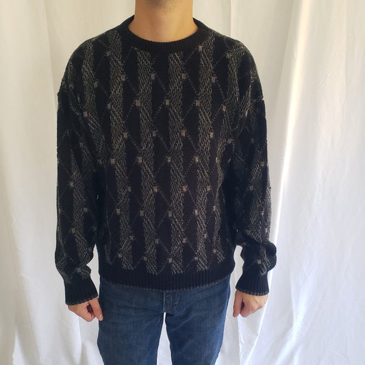 80s Black Striped Acrylic Sweater