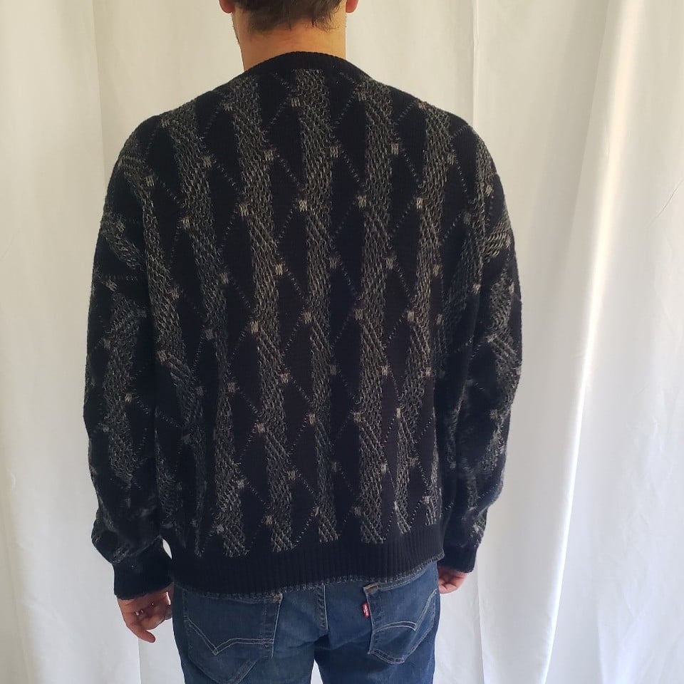 80s Black Striped Acrylic Sweater