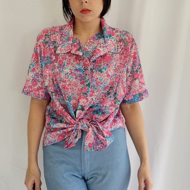 80s Pink and Blue Home Made Blouse