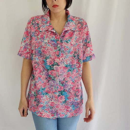 80s Pink and Blue Home Made Blouse