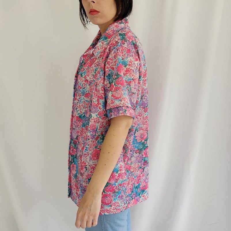80s Pink and Blue Home Made Blouse
