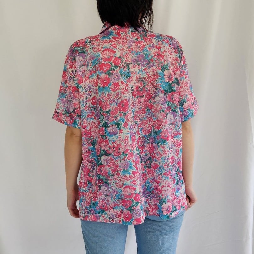 80s Pink and Blue Home Made Blouse