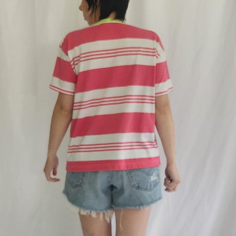 90s Hang Ten Pink and White Striped Pocket Tee