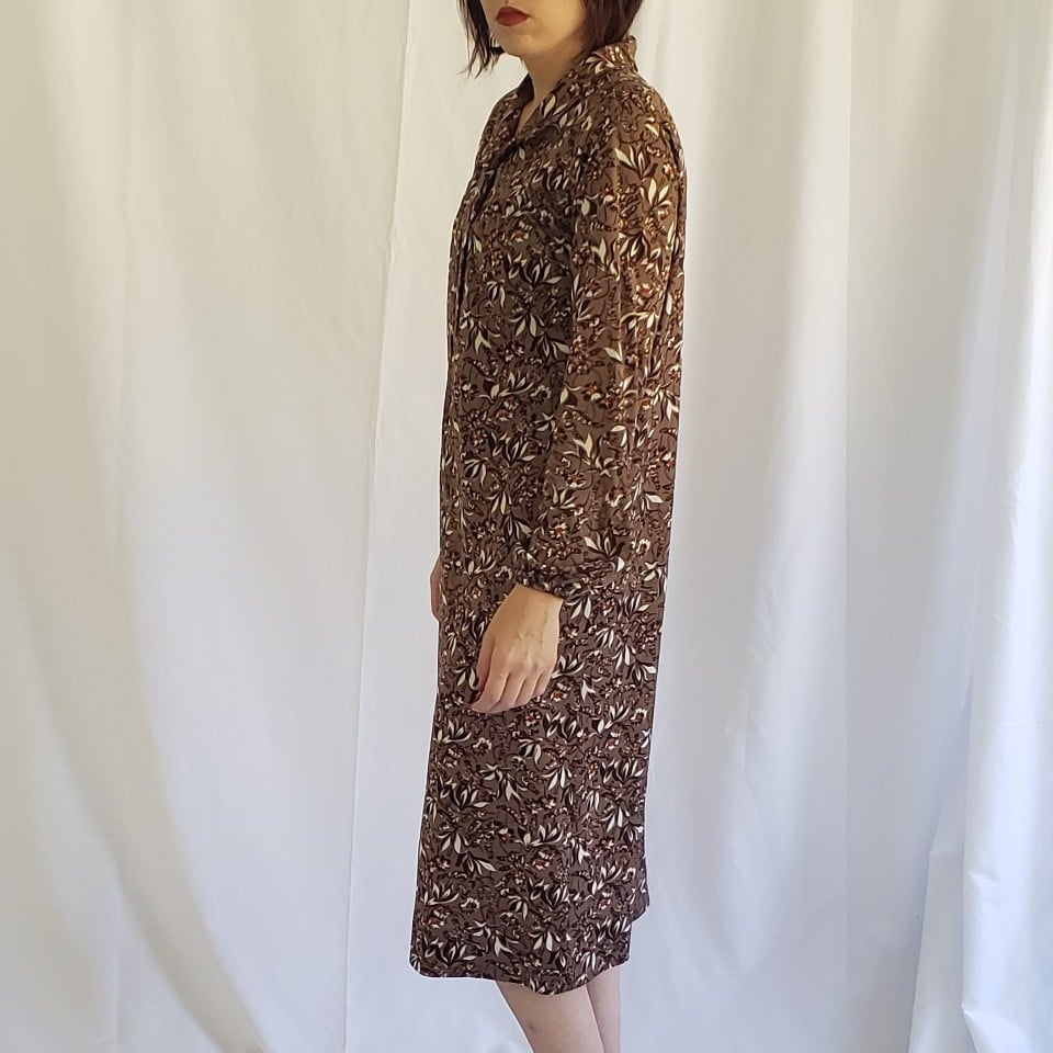 70s Brown Floral Sheath Dress