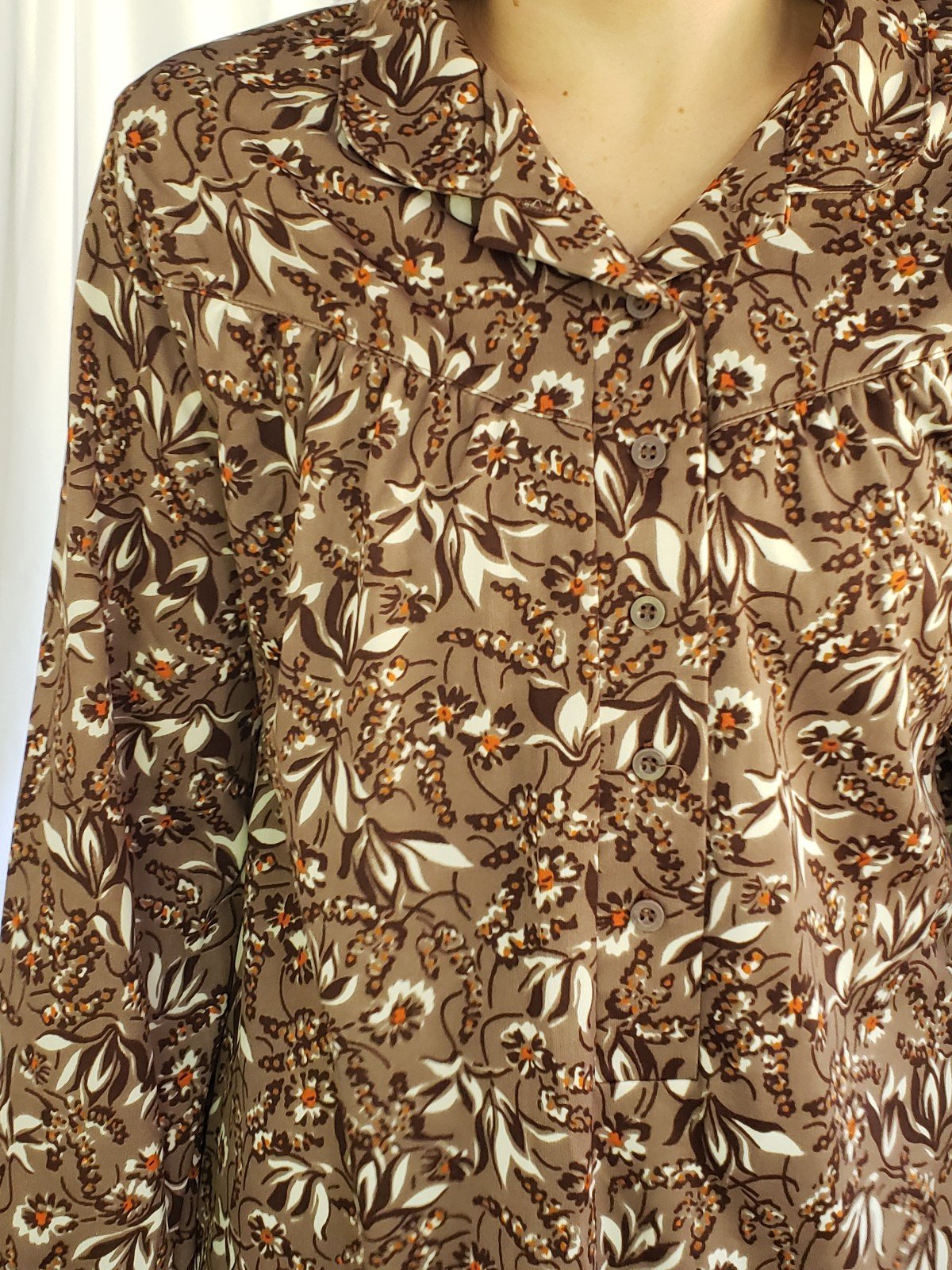 70s Brown Floral Sheath Dress