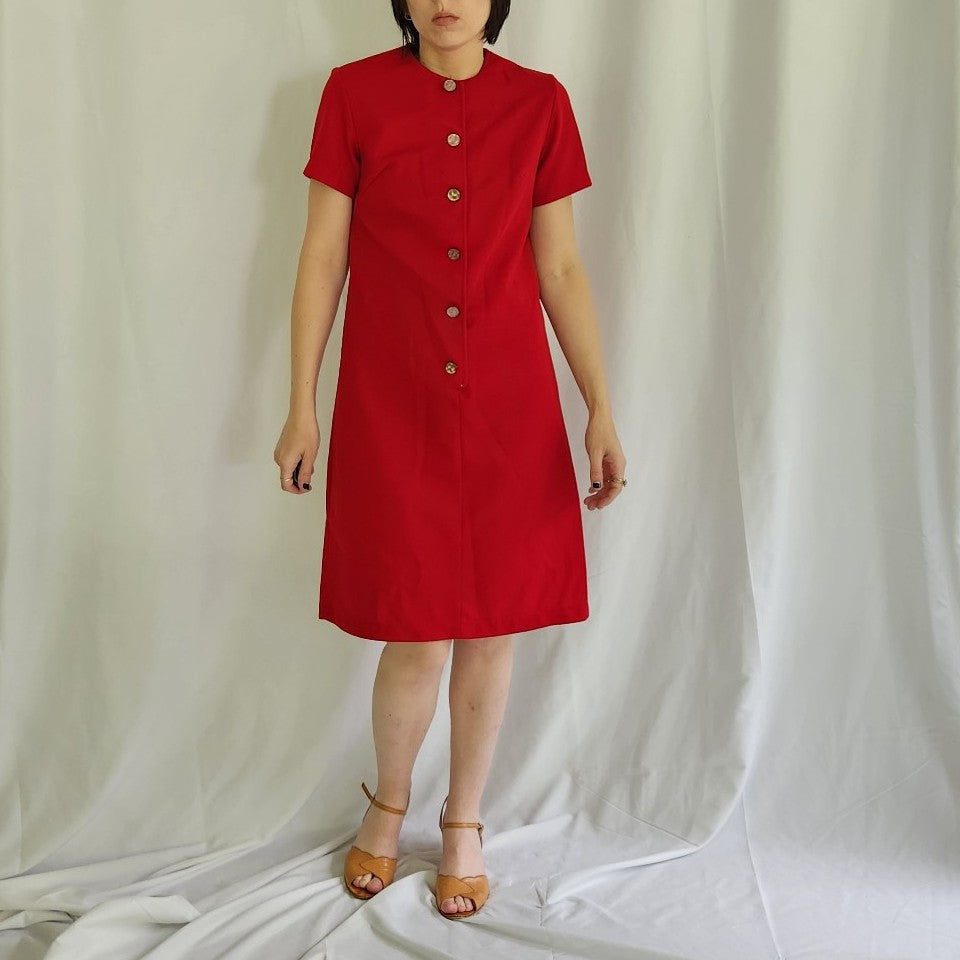 70s Red Shirt Sleeve Dress