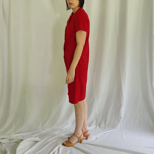 70s Red Shirt Sleeve Dress