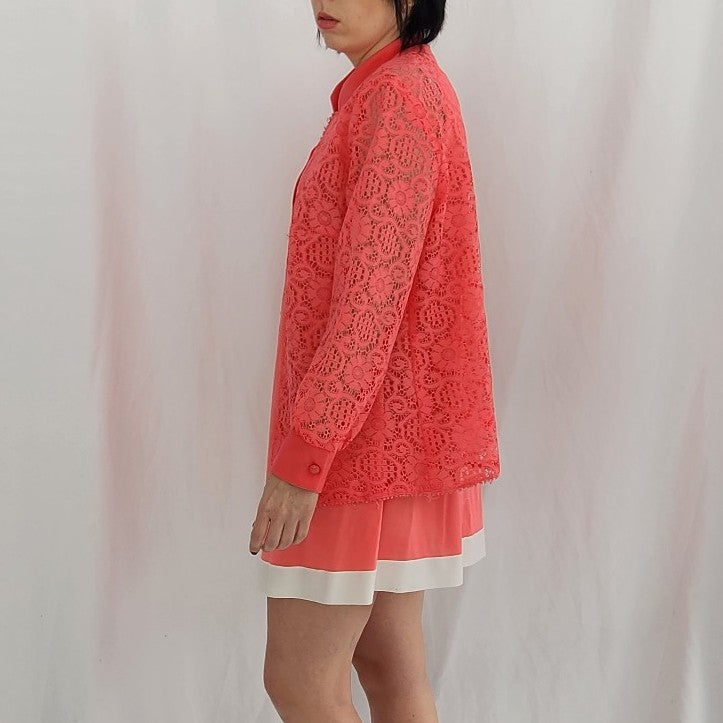 60s Hot Pink Mod Mini Dress with Lace Jacket