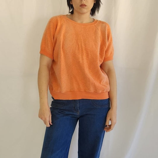70s Pink Terrycloth Short Sleeve Sweatshirt