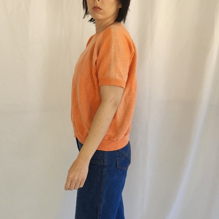 70s Pink Terrycloth Short Sleeve Sweatshirt