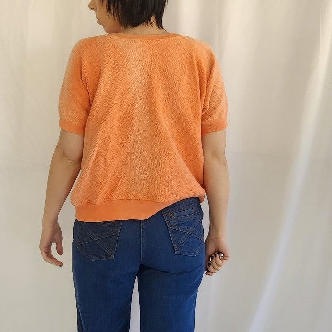 70s Pink Terrycloth Short Sleeve Sweatshirt