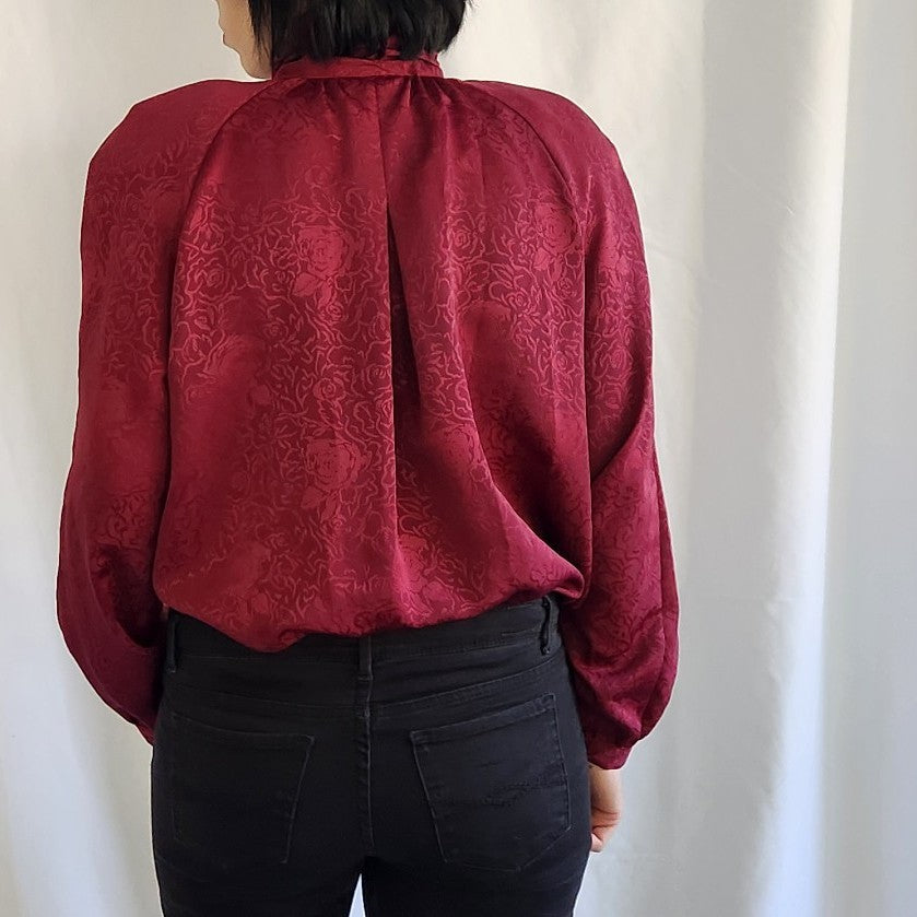 80s Cranberry Red High Neck Blouse