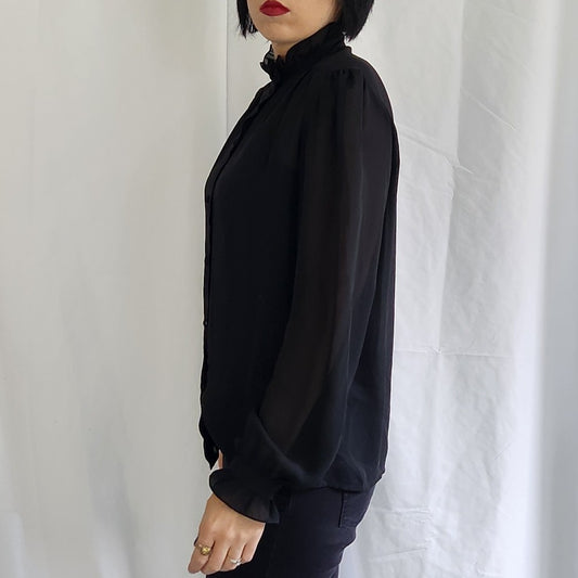 80s Black High Neck Blouse