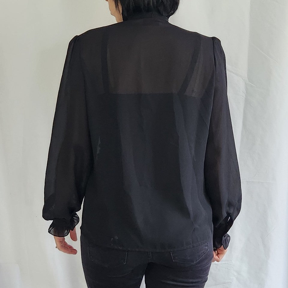 80s Black High Neck Blouse