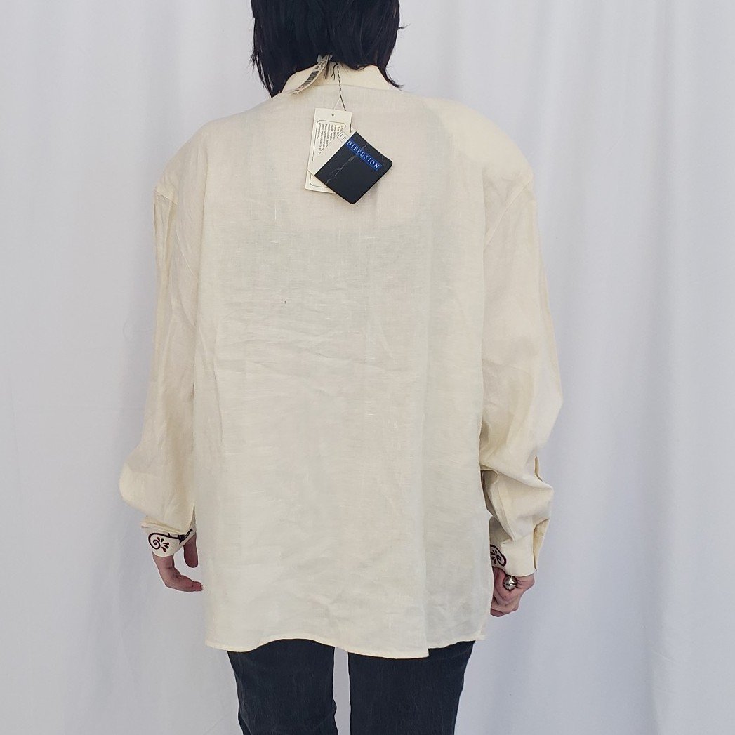 90s Deadstock I.B. Diffusion Linen Beaded Blouse