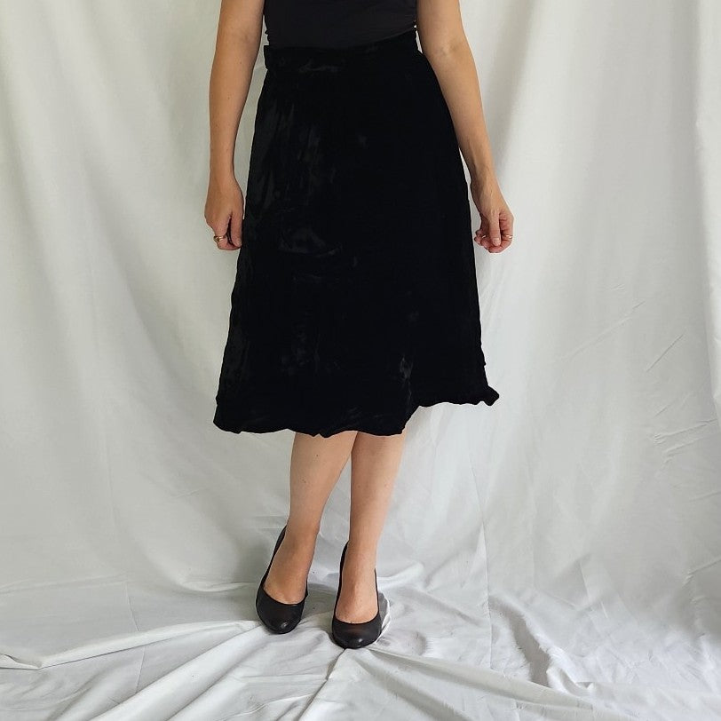 90s Black Velvet A Line Skirt