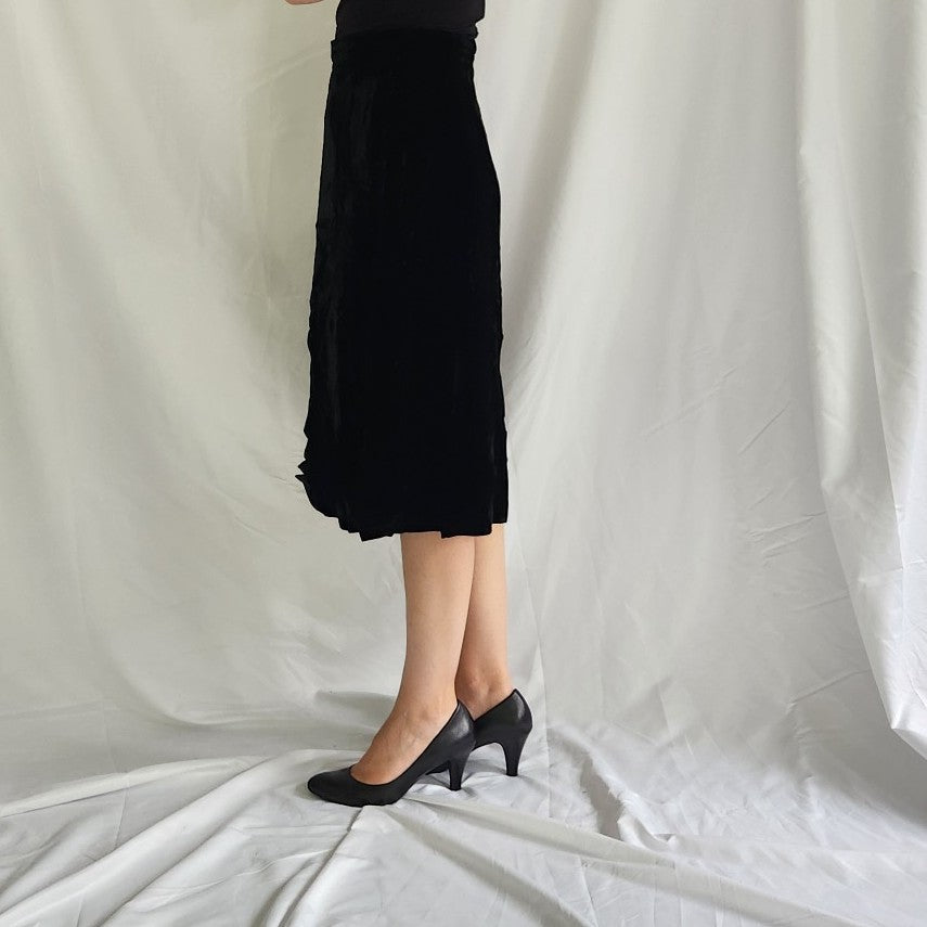 90s Black Velvet A Line Skirt