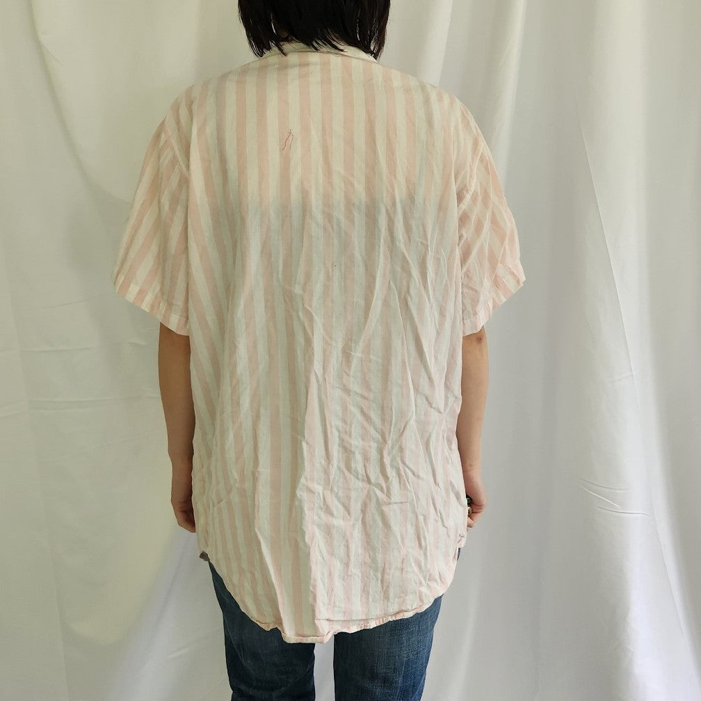 90s Pink and White Striped Cotton Button Down